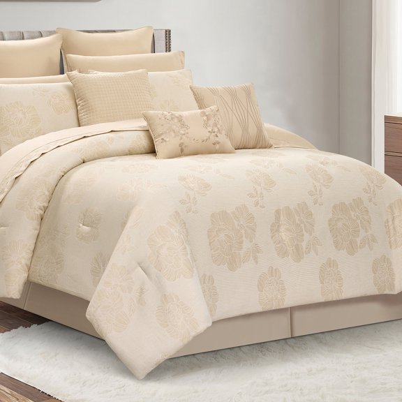 Lanco Luxury 13-Piece Gold Floral Comforter Sets, Queen