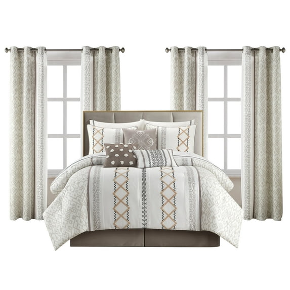 Lanco Luxury Taupe Comforter Set California King Size , 15 Piece Terry embroidery, All Season Room-In-A-Bag