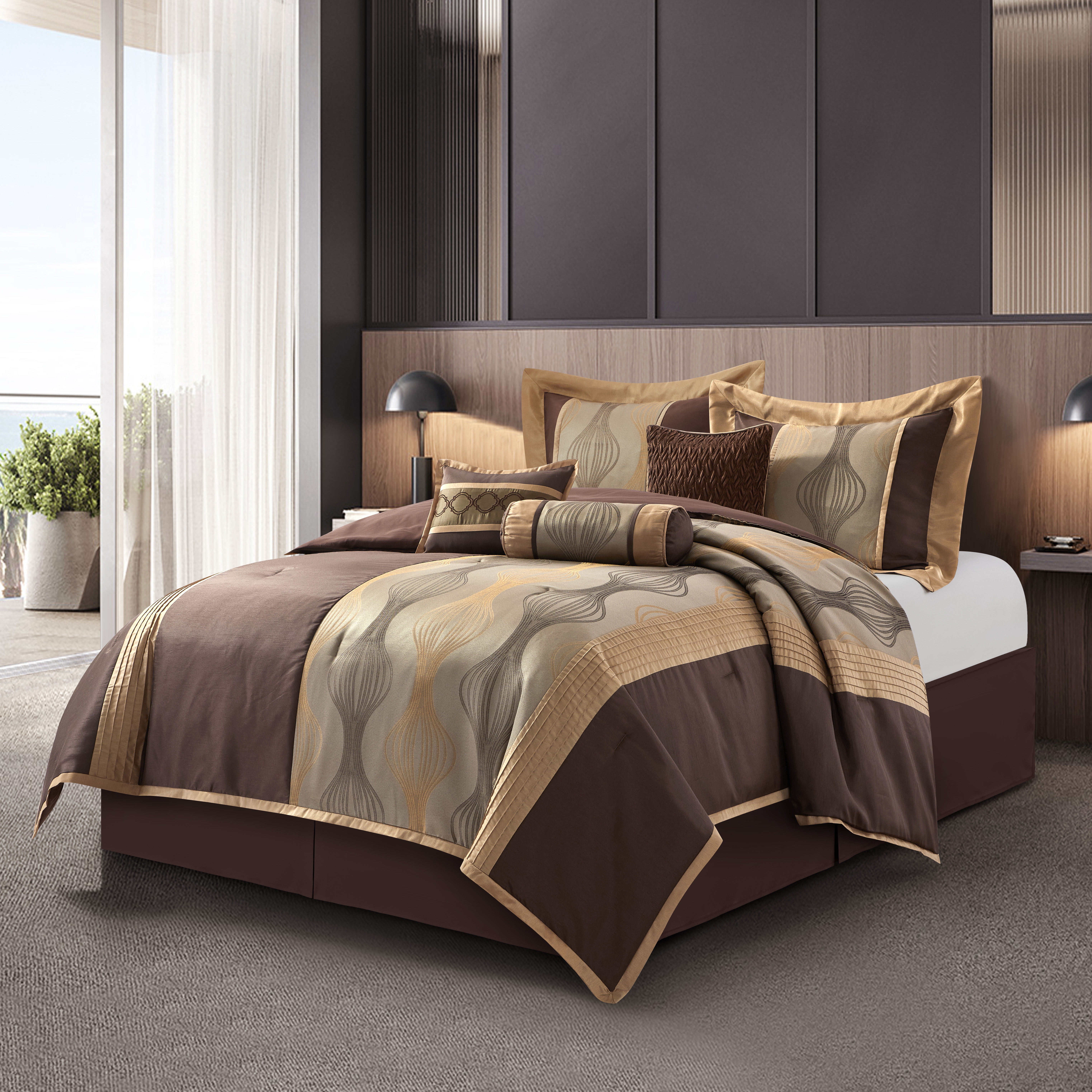 Lanco Modern and Contemporary and Glam and Traditional 220 Thread Count 7  Piece Comforter Sets Full with Comforter and Pillow Shams and Bedskirt and  Decorative Pillows 