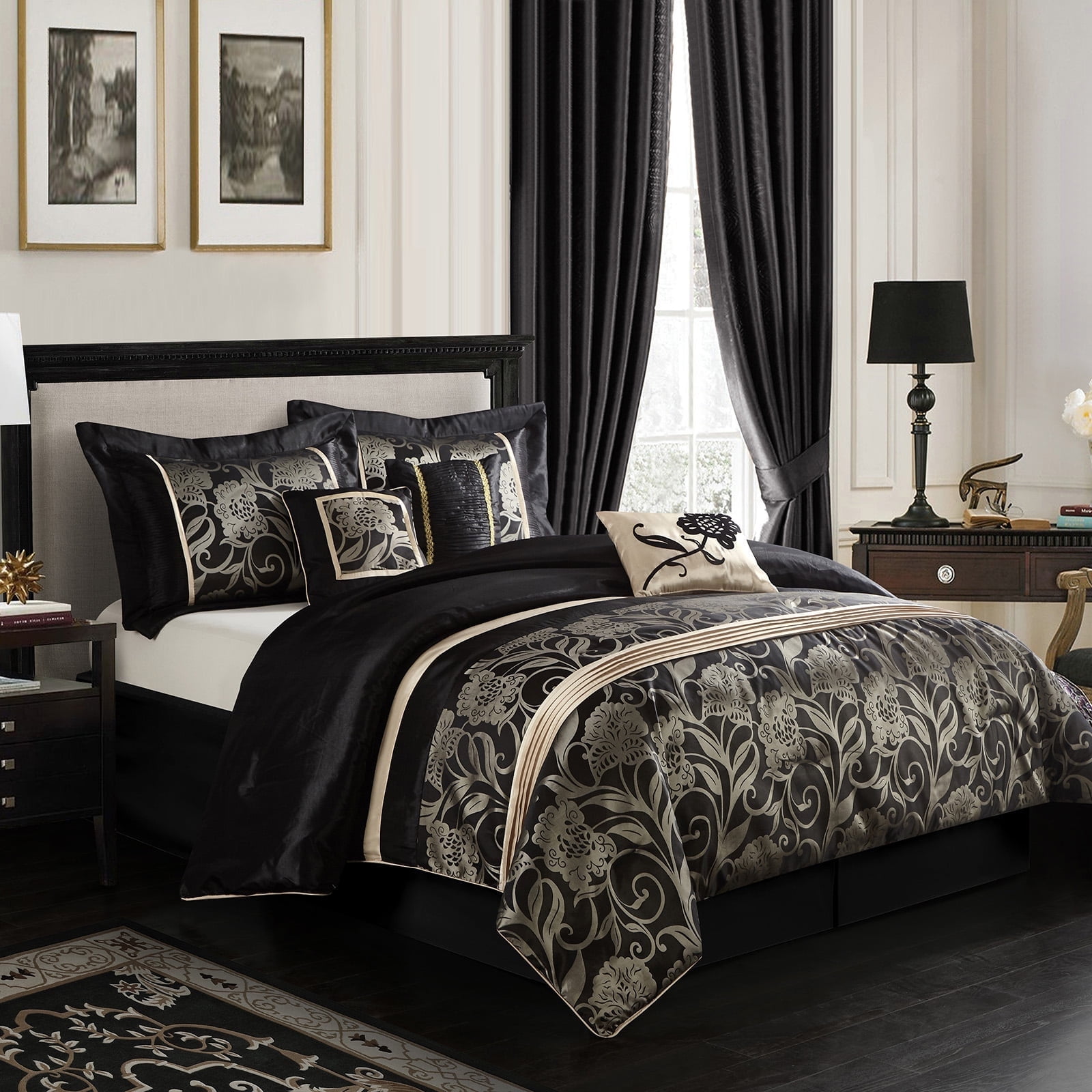 California King Black and Gold Microfiber Comforter Set