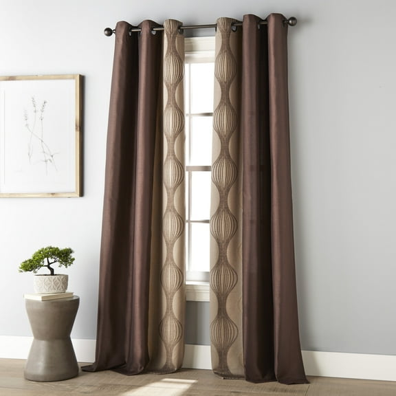Lanco Moderna Light Filtering Grommet Set of 2 Curtain Panel Pair, Brown, 2" Header Size, Light Filtering, 37 x 84", 100% Polyester