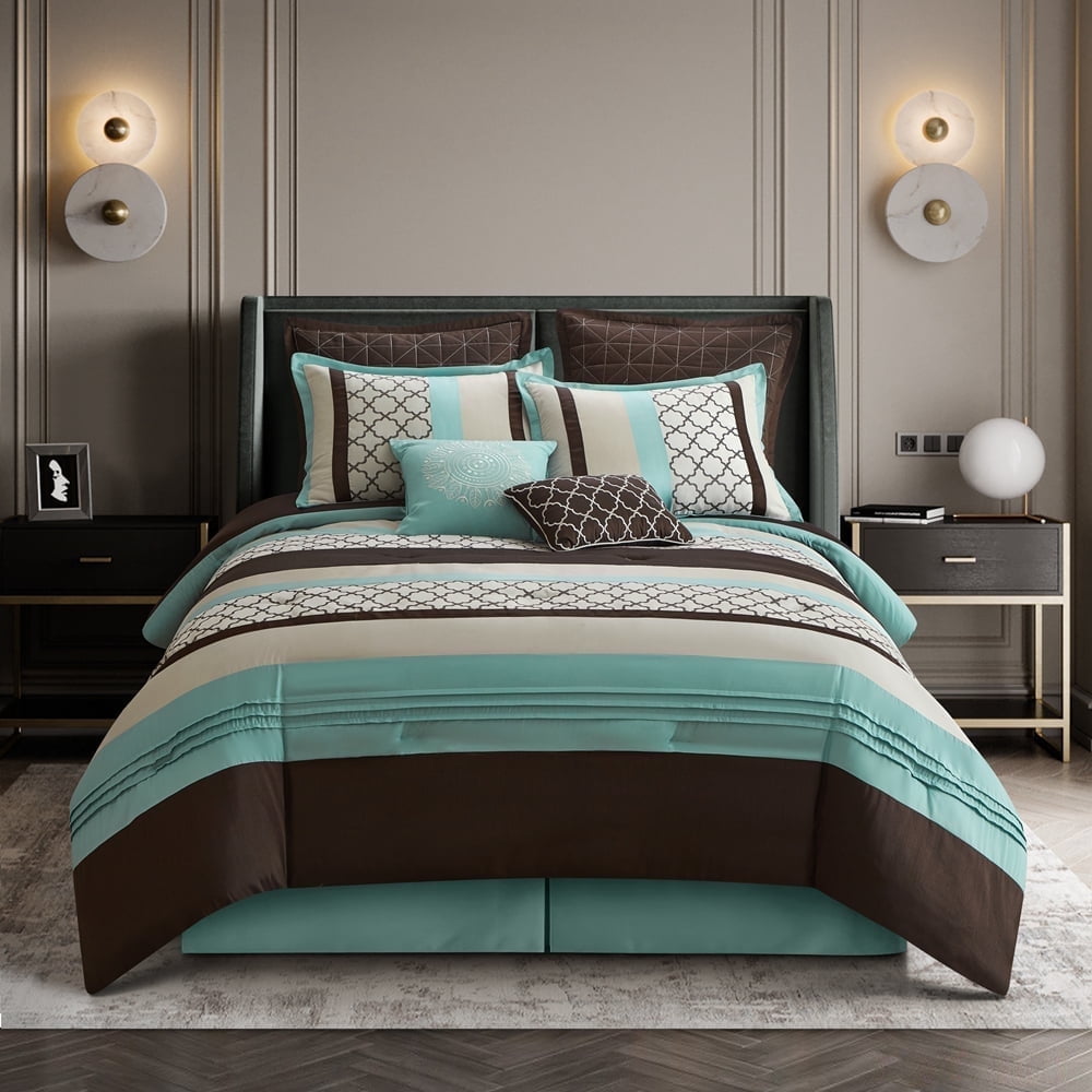 Aqua and Brown King Microfiber 8-Piece Comforter Set