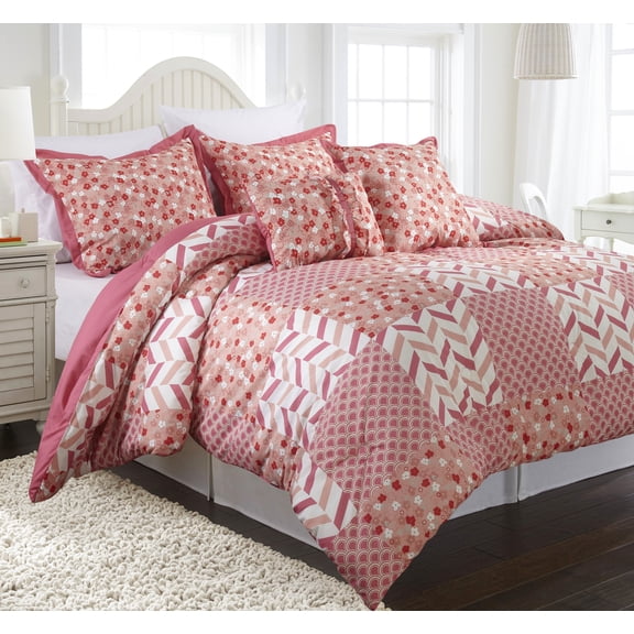 Lanco Nicki 4-Piece Reversible Comforter Set, Pink, Twin