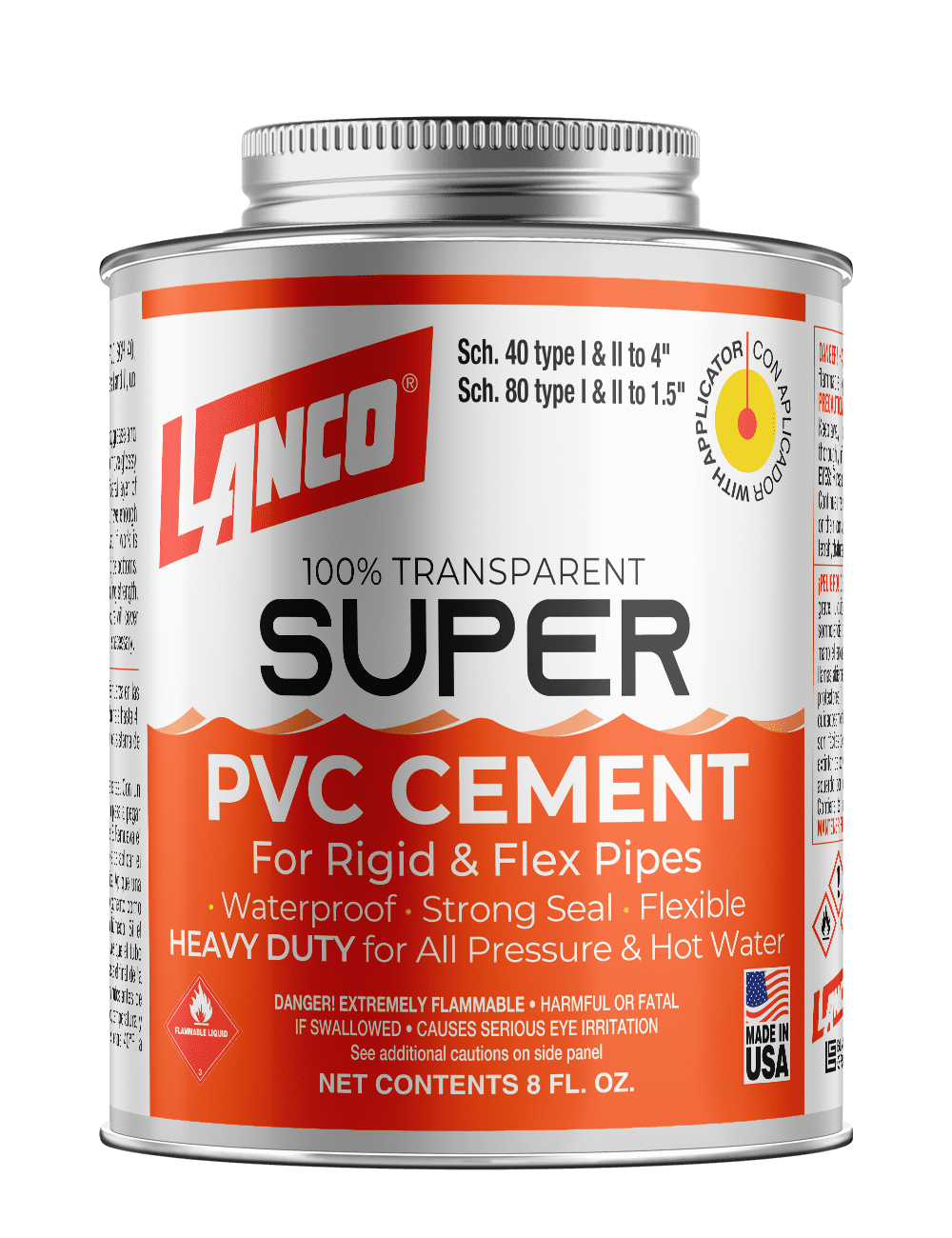 Lanco Pvc Pipe, Construction Adhesive Clear Finish, 8 ounce