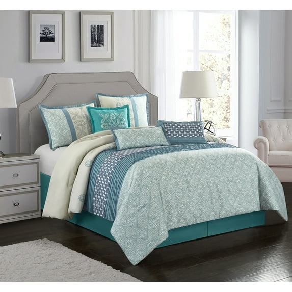 Lanco Pam 7-Piece Comforter Set, Turquoise, California King