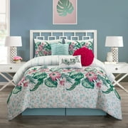 Lanco Dolores 7-Piece California King Comforter Set, Teal, Floral Fill Material 100% Polyester, All Season Premium Bedding Set