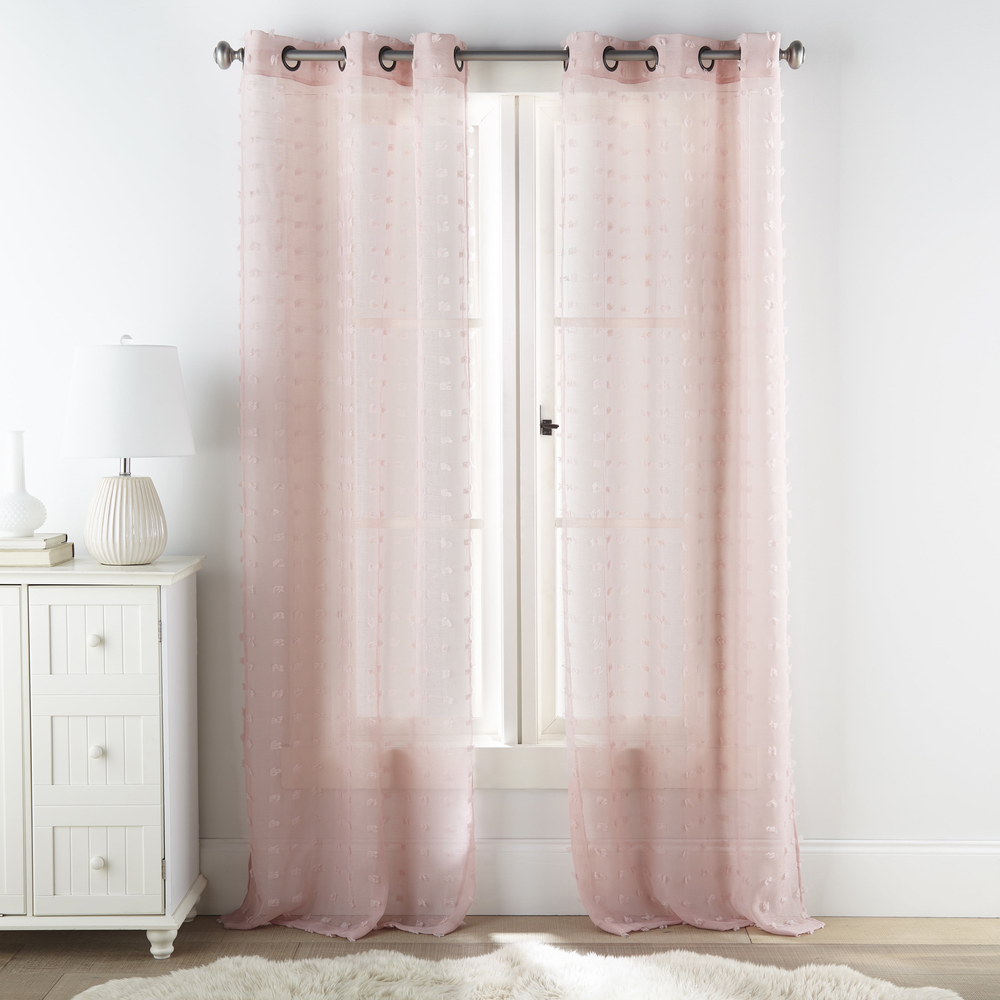 Pink Sheer Polyester Grommet Window Panels, 37" x 95", Set of 2