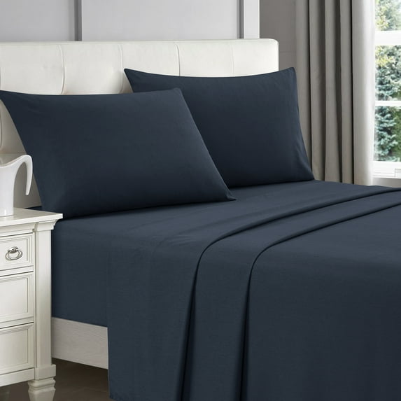 Lanco Premium 4 Piece Sheet Set, Bed Size: Queen, Bamboo Cooling, Solid Color, Navy