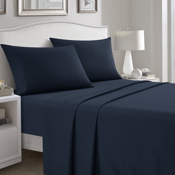 Lanco Premium Alhena 4 Piece Sheet Set, Bed Size: King, 100% Microfiber, Solid Color, Navy, Soft and Breatheable