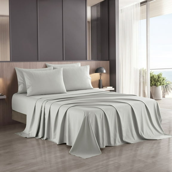 Lanco Premium Luvelle 6 Piece Sheet Set, Bed Size: Queen, 100% Microfiber, Solid Color, Light Grey, Set Includes: (1) Flat Sheet, (1) Fitted Sheet, (4) Pillow Case