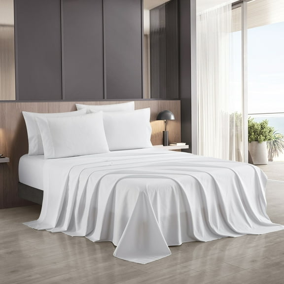 Lanco Premium Luvelle 6 Piece Sheet Set, Bed Size: Queen, 100% Microfiber, Solid Color, White, Set Includes: (1) Flat Sheet, (1) Fitted Sheet, (4) Pillow Case