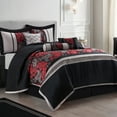 thumbnail image 1 of Lanco Printed Polyester 7 Piece Comforter Sets, Queen, Black, All Season Bedding Sets & Collections, 1 of 7