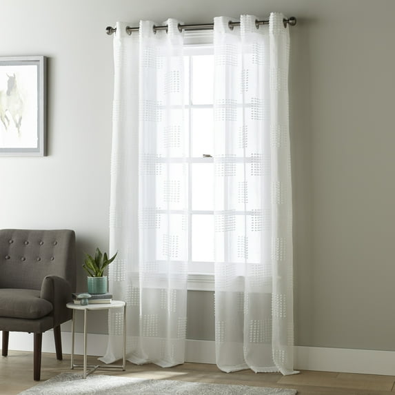 Lanco Rissa Clip Dot Semi-Sheer, Set of 2 Curtain Panel Pair, Grommet, White, 2" Header Size, Semi-Sheer, 37 x 84", 100% Polyester