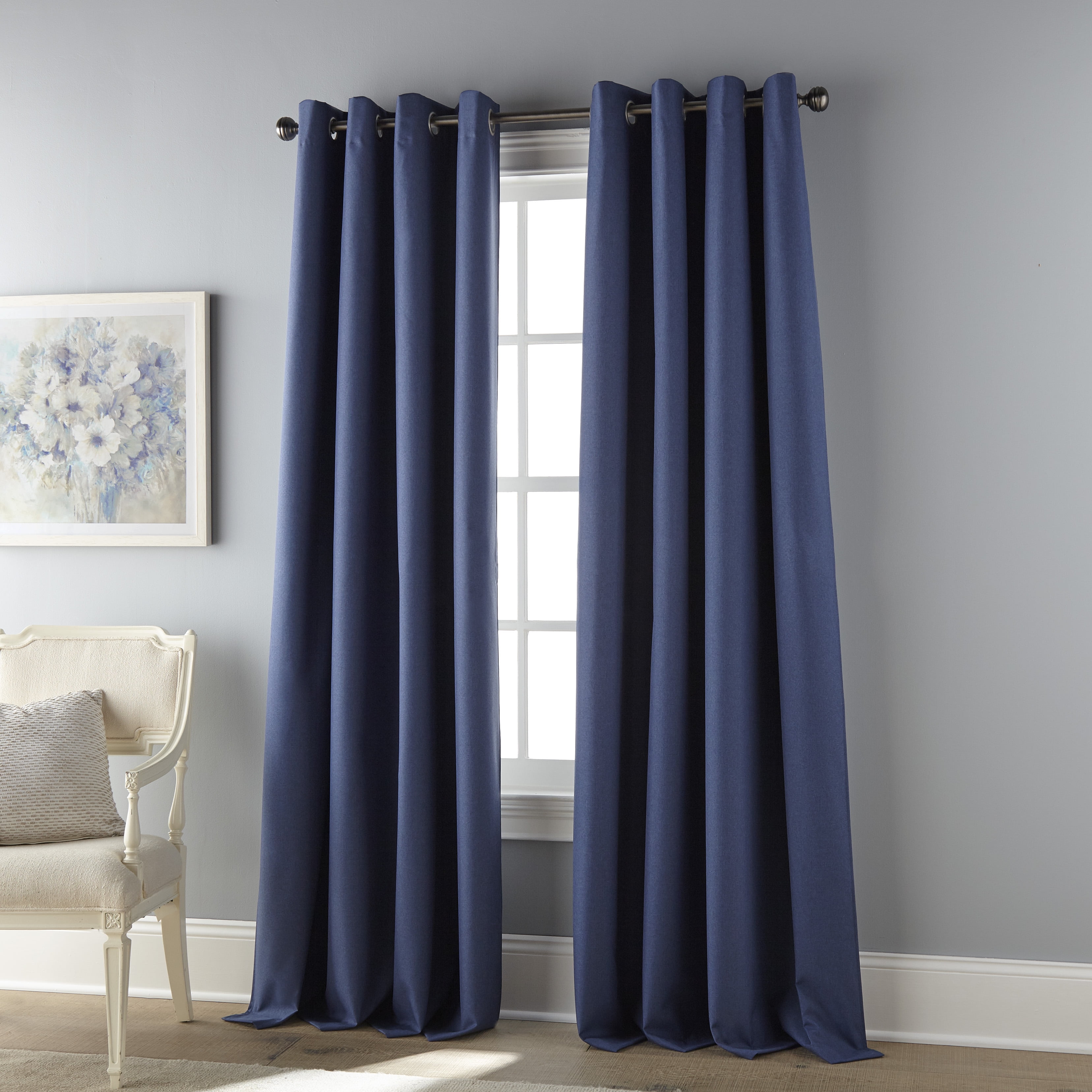 Lanco Royal Solid Blackout Thermal Grommet Single Curtain Panel, Navy, 1.6", Blackout, 54 x 84"