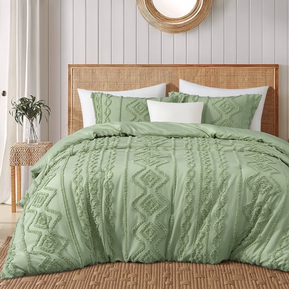 Lanco Sage Comforter Set Twin Size, Boho 2 Piece Clipped Jacquard Bedding Set, All Season Geometric Bedding Set, Matching Pillow Shams