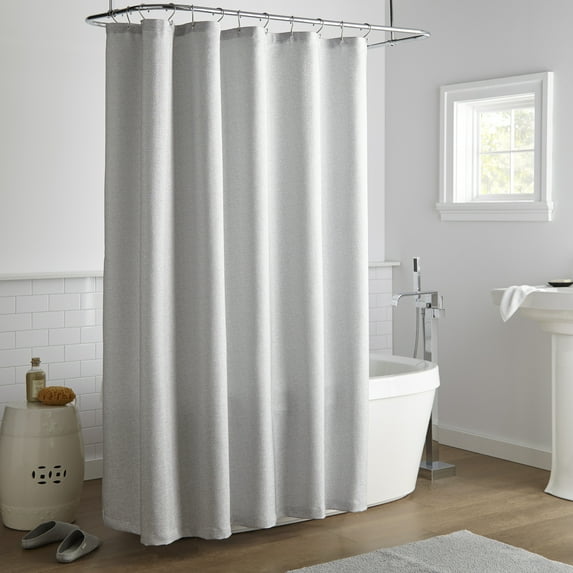 Lanco Solid Metallic Buttonhole Top Shower Curtain Grey, 12 Buttonholes, Size 70 x 72"