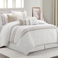 thumbnail image 1 of Lanco Striped 7 Piece Taupe Comforter Set, Queen Size Microfiber Bedding, All Season Bedding Set, Bed Skirt, Pillows & Shams, 1 of 7