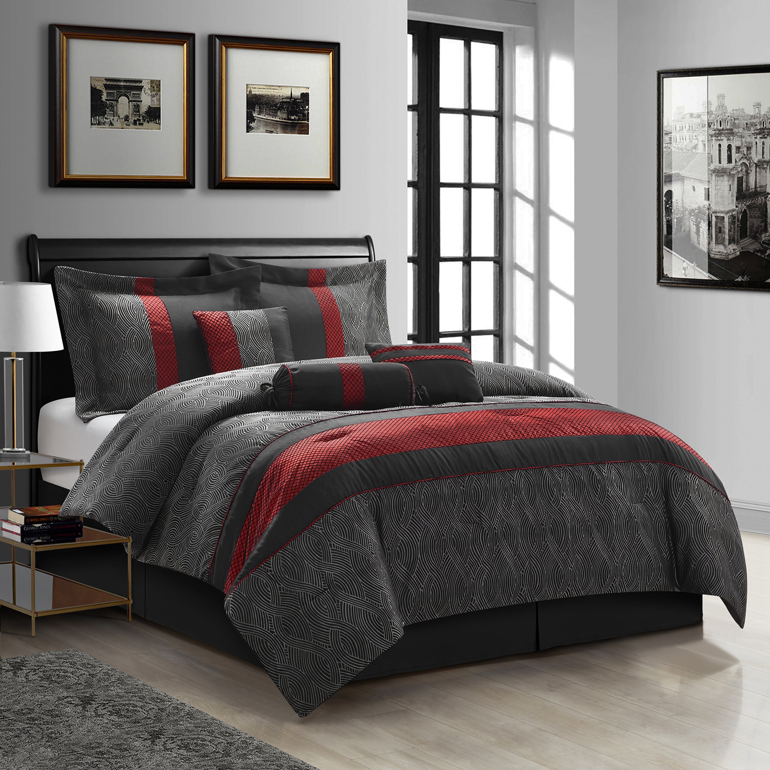 Black and Red Microfiber King 7-Piece Comforter Set