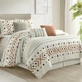 thumbnail image 1 of Lanco Taupe Terry Embroidery Comforter Set Queen Size, 7 Piece Geometric Bedding Set, All Season Home Decor, Matching Pillow Shams, Bedskirt, Decorative Pillows, 1 of 7