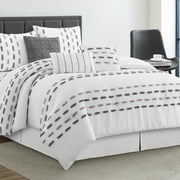 Lanco White Grey Comforter Set Queen Size , 7 Piece , Clip with Waffle Base Fabric Bedding Set , All Season