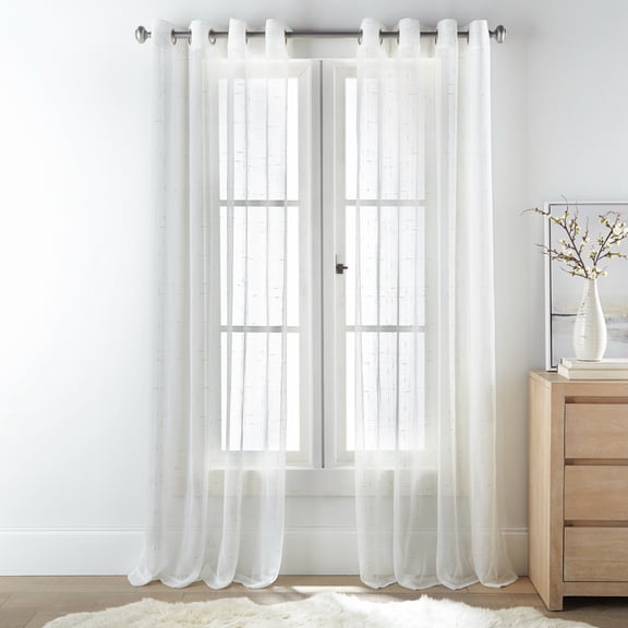 Lanco White Silver Curtain, Grommet Sheer Window Curtains for Bedroom, Living Room , 2 Panels, 52Wx84L