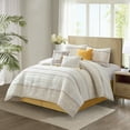 thumbnail image 1 of Lanco White Yellow Jacquard Comforter Set King Size, 7 Piece Striped Bedding Set, All Season Home Decor, Matching Pillow Shams, Bedskirt, Decorative Pillows, 1 of 6