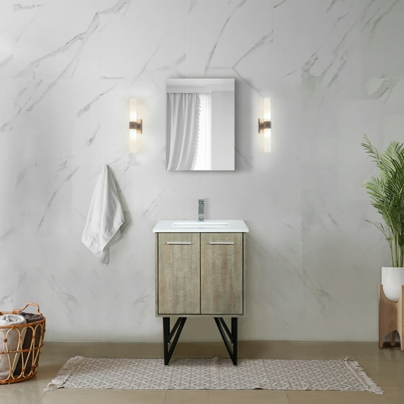 Lancy 24 in W Rustic Acacia Bath Vanity, Cultured Marble Top, Faucet Set and 18 in Mirror