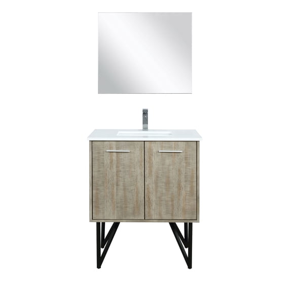 Lancy 30 in W Rustic Acacia Bath Vanity, Cultured Marble Top, Faucet Set and 28 in Mirror