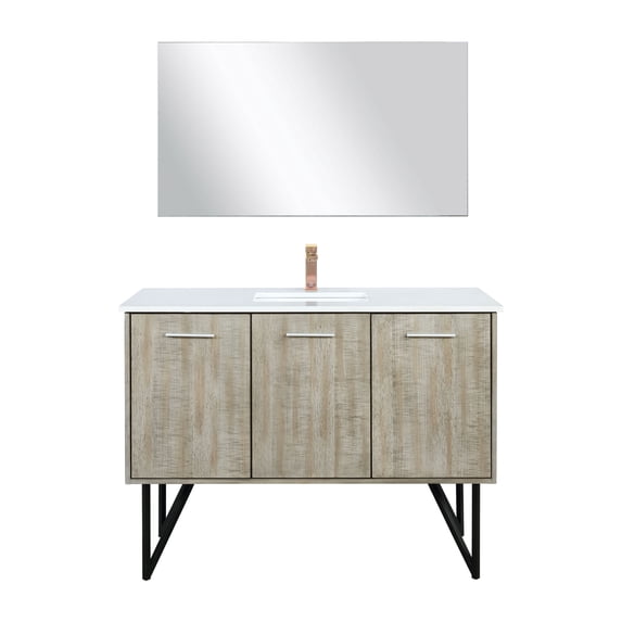 Lancy 48 in W Rustic Acacia Bath Vanity, Cultured Marble Top, Faucet Set and 43 in Mirror