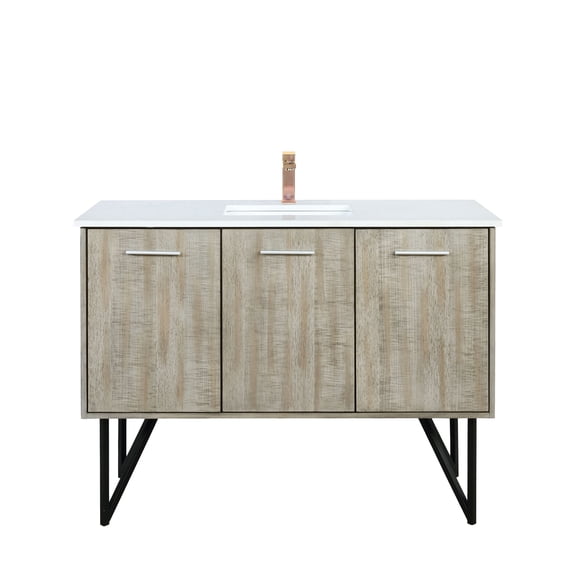 Lancy 48 in W Rustic Acacia Bath Vanity, Cultured Marble Top and Rose Gold Faucet Set