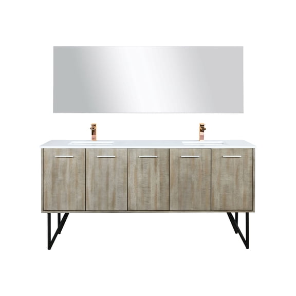 Lancy 72 in W Rustic Acacia Double Vanity, Cultured Marble Top, Faucet Set & 70 in Mirror