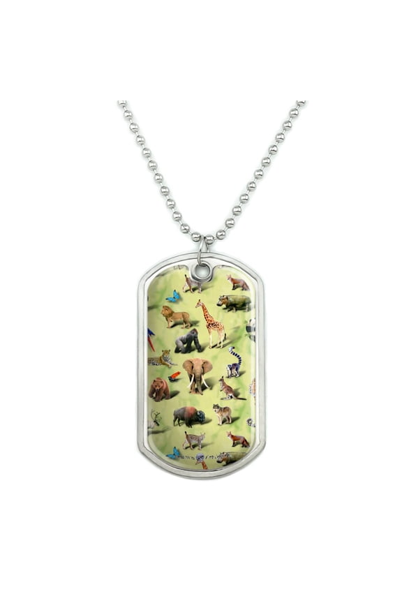 Land Animals Gorilla Lion Fox Giraffe Pattern Military Dog Tag Pendant Necklace with Chain