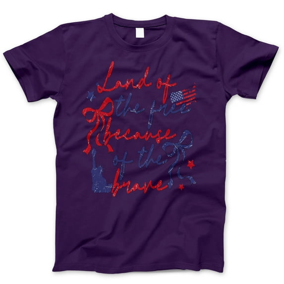 Land of the Free Because of the Brave T-Shirt – Patriotic USA Graphic Tee with Statue of Liberty and American Flag, 4th of July Shirt for Men and Women