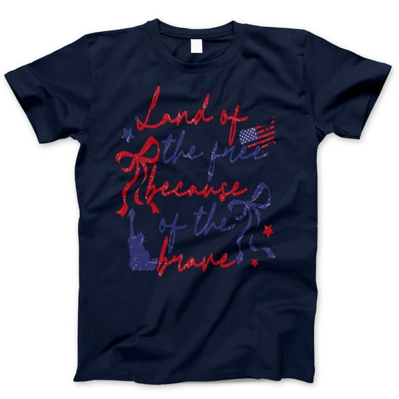 Land of the Free Because of the Brave T-Shirt – Patriotic USA Graphic Tee with Statue of Liberty and American Flag, 4th of July Shirt for Men and Women