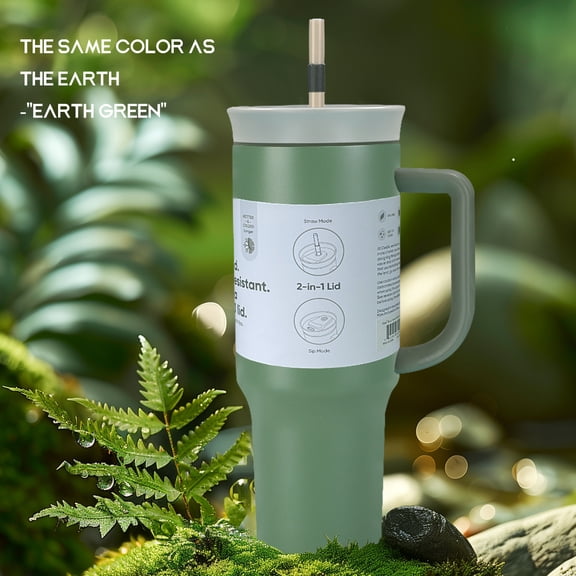 Land Green 40oz stainless steel, insulated bottle 2-in-1, Splash-Resistant lid with Removeable straw, lets you sip or swig Double-wall insulation keeps drinks colder longe Wide opening for cleaning