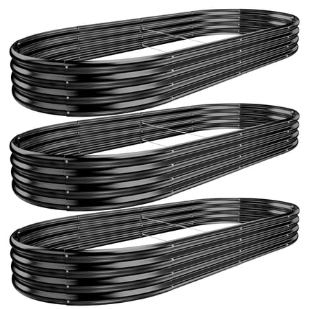 Land Guard 3 pack 8×4×1 ft Raised Garden Bed,Outdoor Galvanized Planter Boxes, Oval Large Metal Raised Garden Beds for Vegetables (Deep Grey)