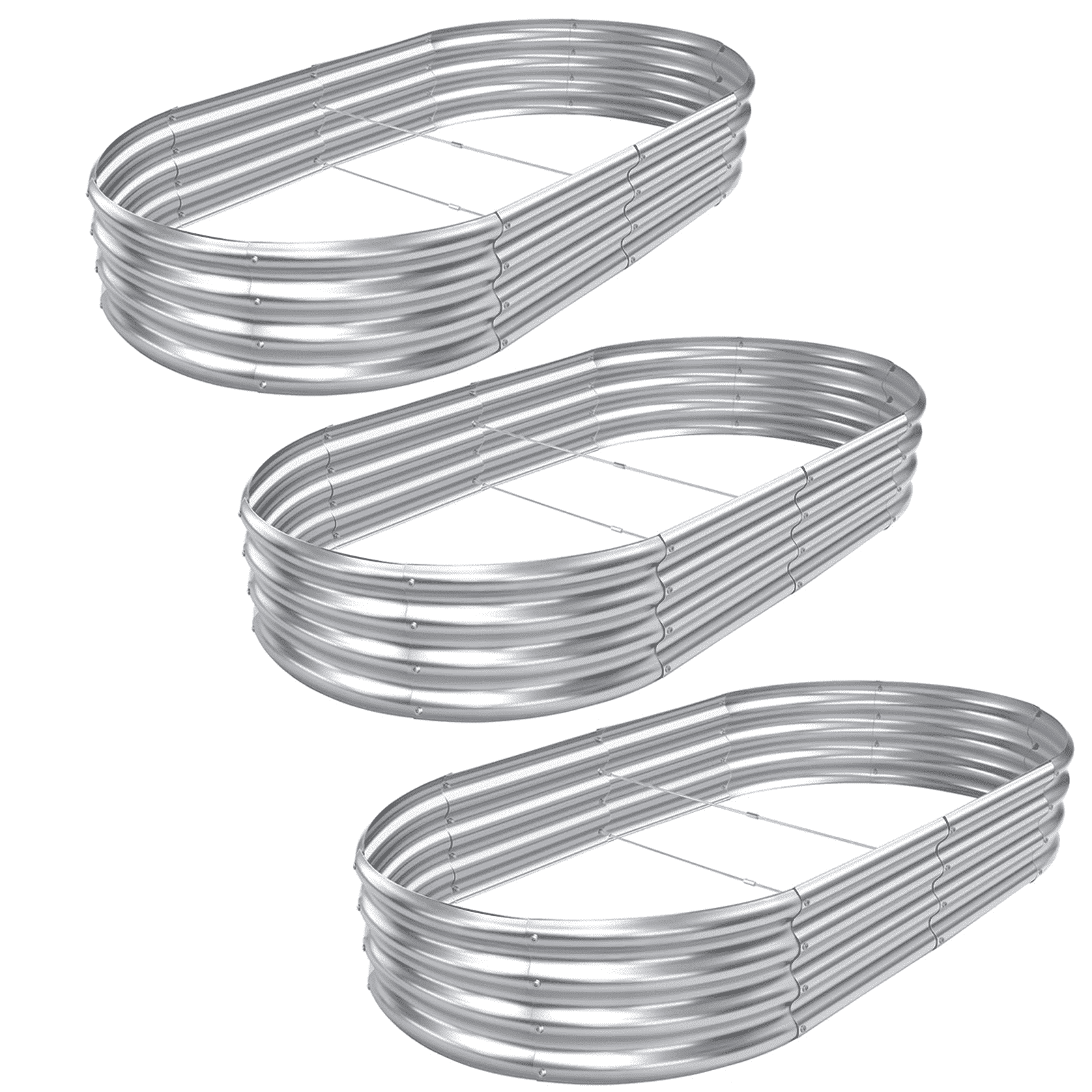 Land Guard 3 pack 8×4×1ft Raised Garden Bed，Outdoor Galvanized Planter Boxes, Oval Large Metal Raised Garden Beds for Vegetables