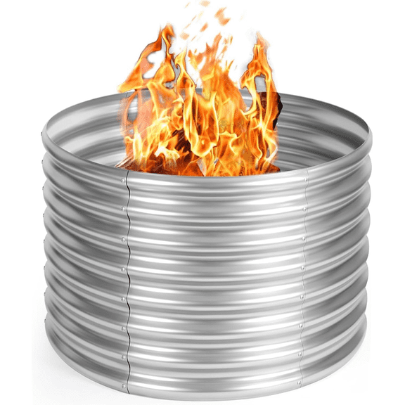 Land Guard 36 inch Fire Pit Ring, 3FT Galvanized Fire Ring, Wood Burning Fire Pits Ring, Outdoor Fireplace Height 18 Inch, Round Camp Fire Ring, Bonfire Pit for Camping, Backyard 3x3x2FT)