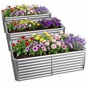 Land Guard 3PS Galvanized Metal Raised Garden Bed 6x3x2 ft, 2FT Deep Root Elevated Planter Box Steel Large Vegetable Flower Bed Kit(Silver)