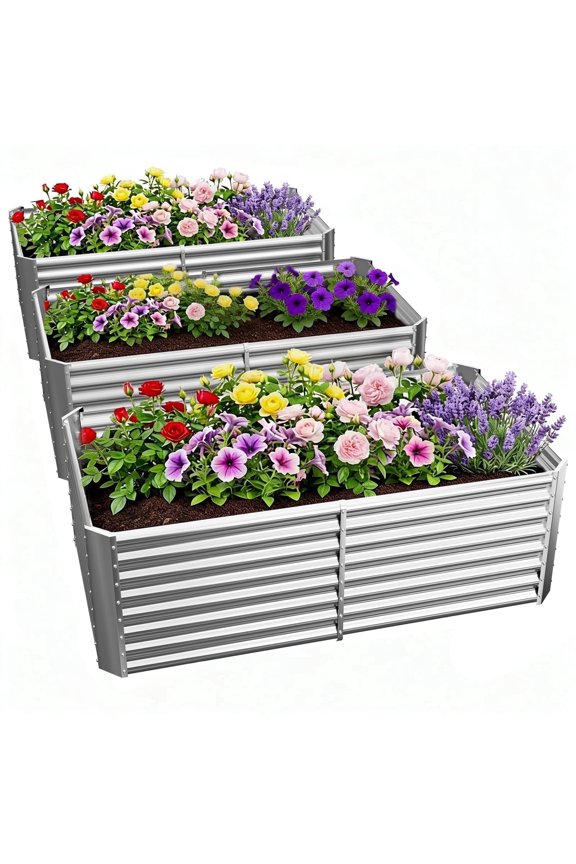 3PS Galvanized Metal Raised Garden Bed 6x3x2 ft, 2FT Deep Root Elevated Planter Box Steel Large Vegetable Flower Bed Kit(Silver)