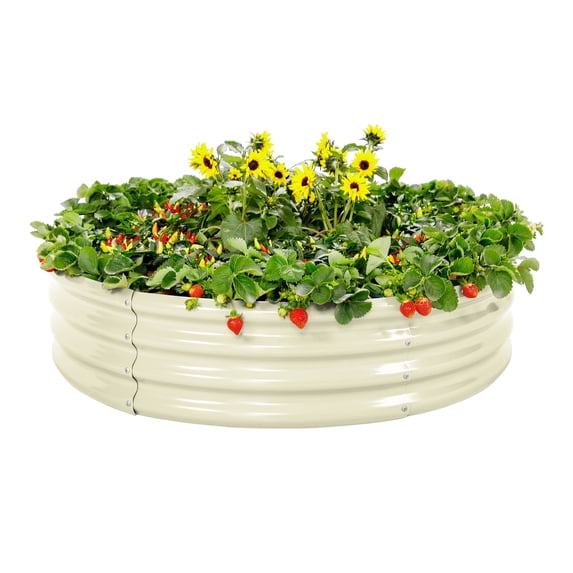 Land Guard 4×4×1 ft Galvanized Raised Garden Bed Kit, Galvanized Planter Raised Garden Boxes Outdoor, Large Metal Raised Garden Beds for Vegetables, Cream Yellow