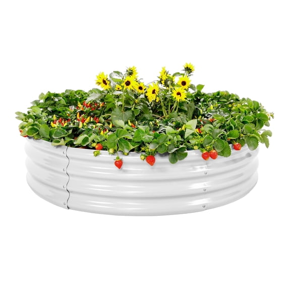 Land Guard 4×4×1 ft Galvanized Raised Garden Bed Kit, Galvanized Planter Raised Garden Boxes Outdoor, Large Metal Raised Garden Beds for Vegetables, Ivory White