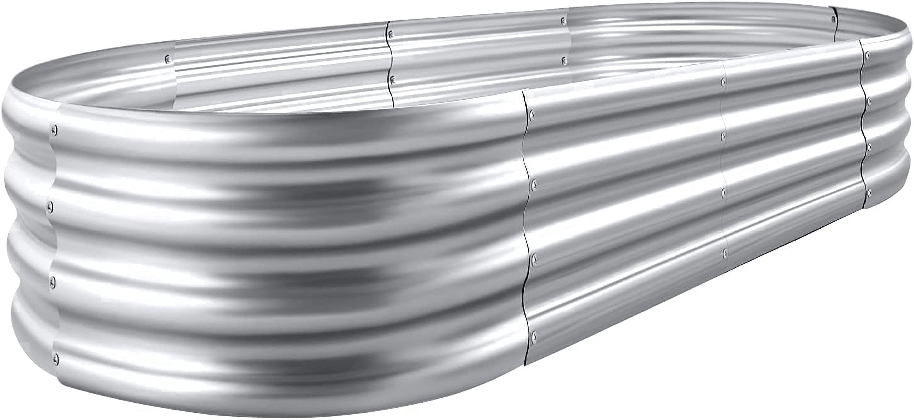 Land Guard 4ftx2ftx1ft Galvanized Metal Raised Garden Bed,Oval Planter Box Outdoor for Vegetables, Fruits and Flowers,Starlight Silver