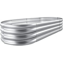 Land Guard 4ftx2ftx1ft Galvanized Metal Raised Garden Bed，Oval Planter Box Outdoor for Vegetables, Fruits and Flowers- Starlight Silver