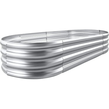 Land Guard 4ftx2ftx1ft Galvanized Metal Raised Garden Bed，Oval Planter Box Outdoor for Vegetables, Fruits and Flowers- Starlight Silver