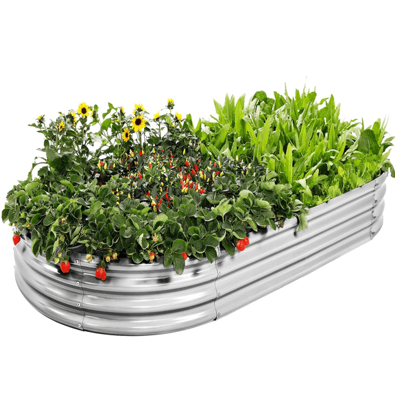 Land Guard 4ftx2ftx1ft Galvanized Metal Raised Garden Bed,Oval Planter Box Outdoor for Vegetables, Fruits and Flowers,Starlight Silver