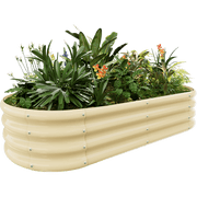 Land Guard 4x2x1ft Galvanized Metal Raised Garden Bed Kit, Oval Planter Box Outdoor for Vegetables, Fruits and Flowers,Cream Yellow