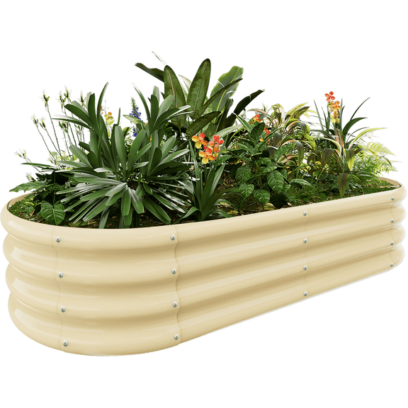 Land Guard 4x2x1ft Galvanized Metal Raised Garden Bed Kit, Oval Planter Box Outdoor for Vegetables, Fruits and Flowers,Cream Yellow