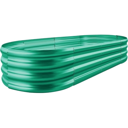 Land Guard 4x2x1ft Galvanized Metal Raised Garden Bed Kit, Oval Planter Box Outdoor for Vegetables, Fruits and Flowers, Forest Green