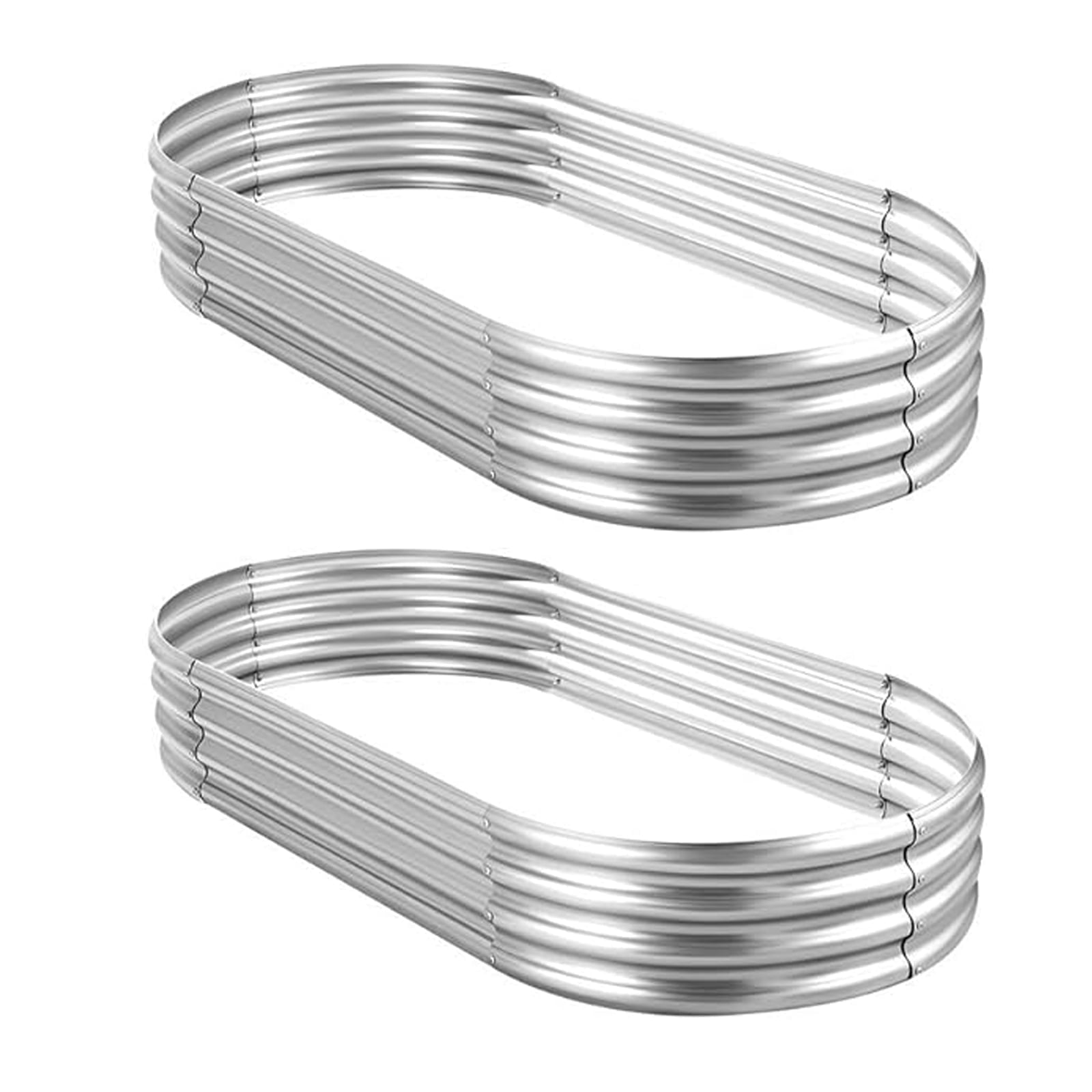 Land Guard 4x2x1ft Galvanized Metal Raised Garden Bed，Oval Planter Box Outdoor - Starlight Silver,(6Pcs)